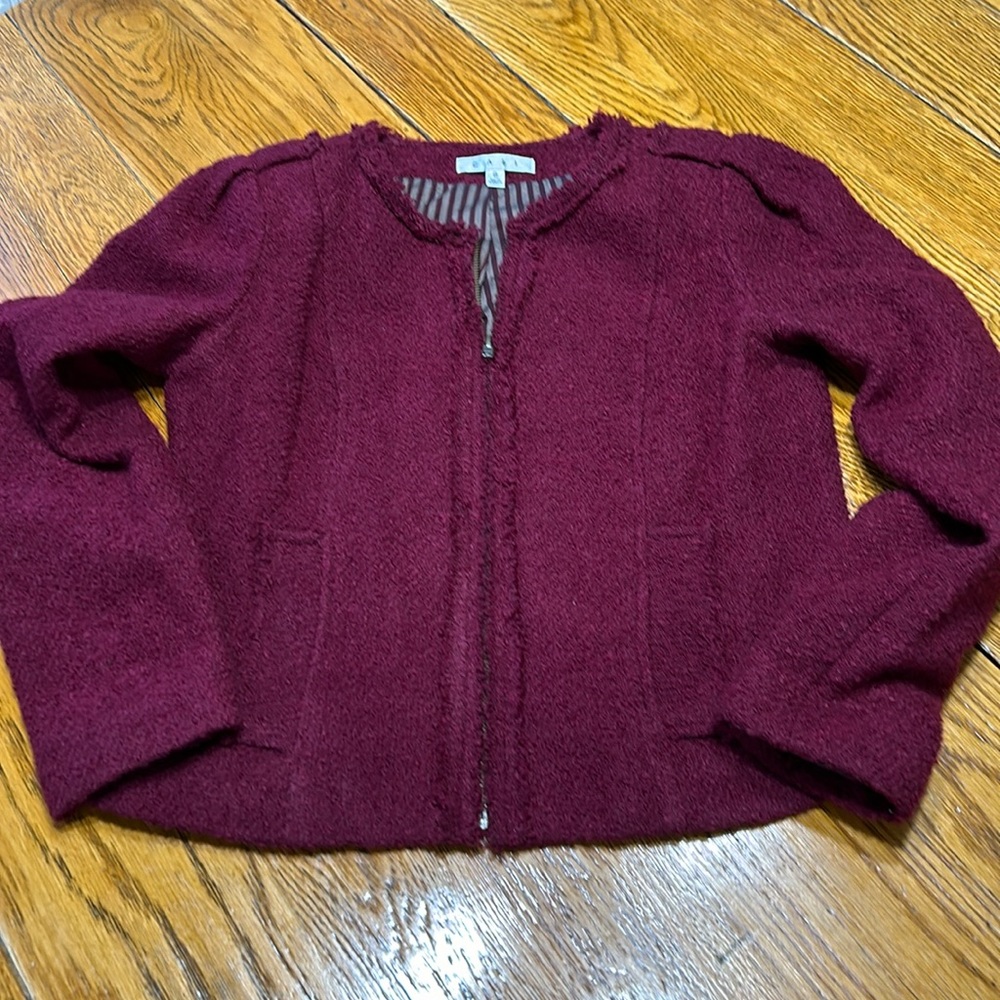 CAbi Britt Boucle Merlot zip jacket. Fully lined. Great condition. Size 6.